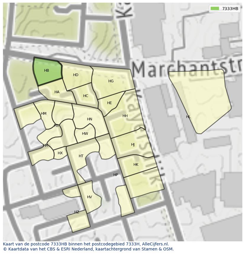 Afbeelding van het postcodegebied 7333 HB op de kaart.