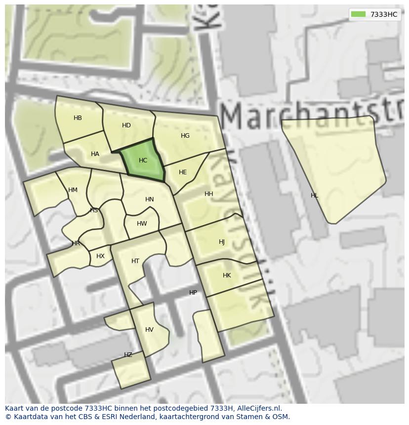Afbeelding van het postcodegebied 7333 HC op de kaart.