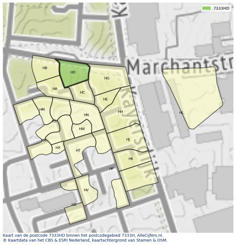 Afbeelding van het postcodegebied 7333 HD op de kaart.