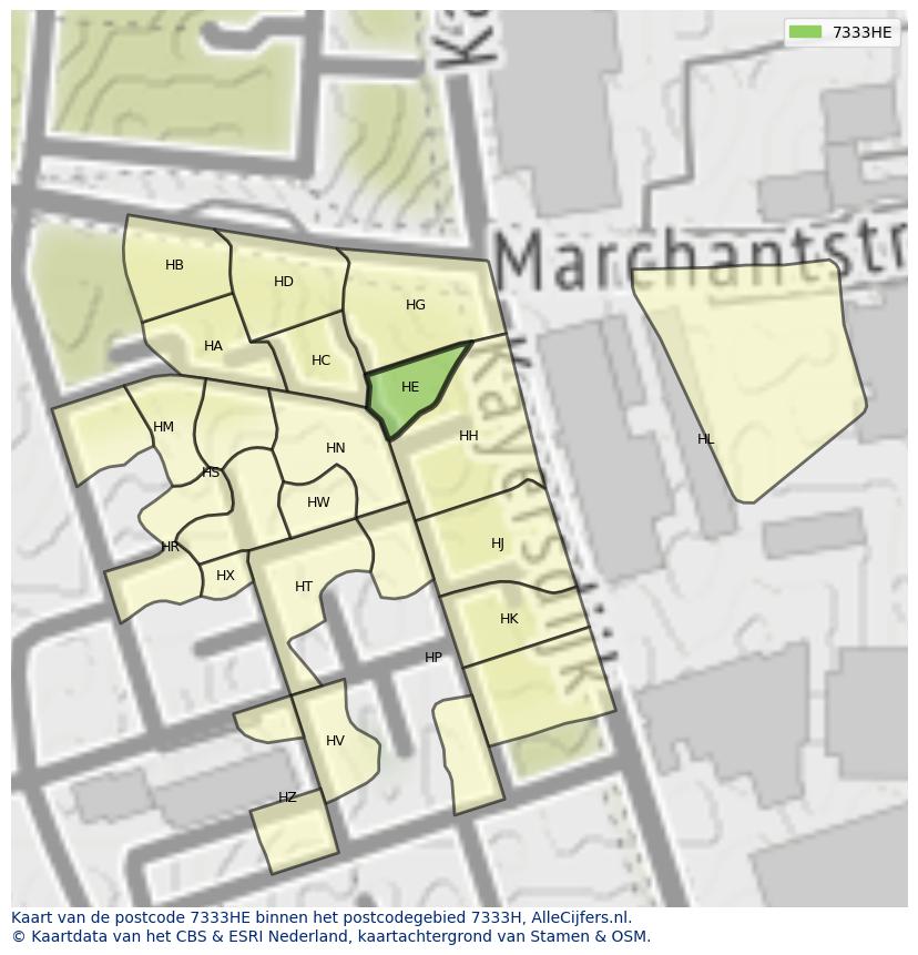 Afbeelding van het postcodegebied 7333 HE op de kaart.