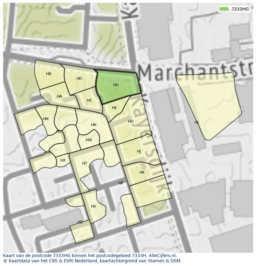Afbeelding van het postcodegebied 7333 HG op de kaart.