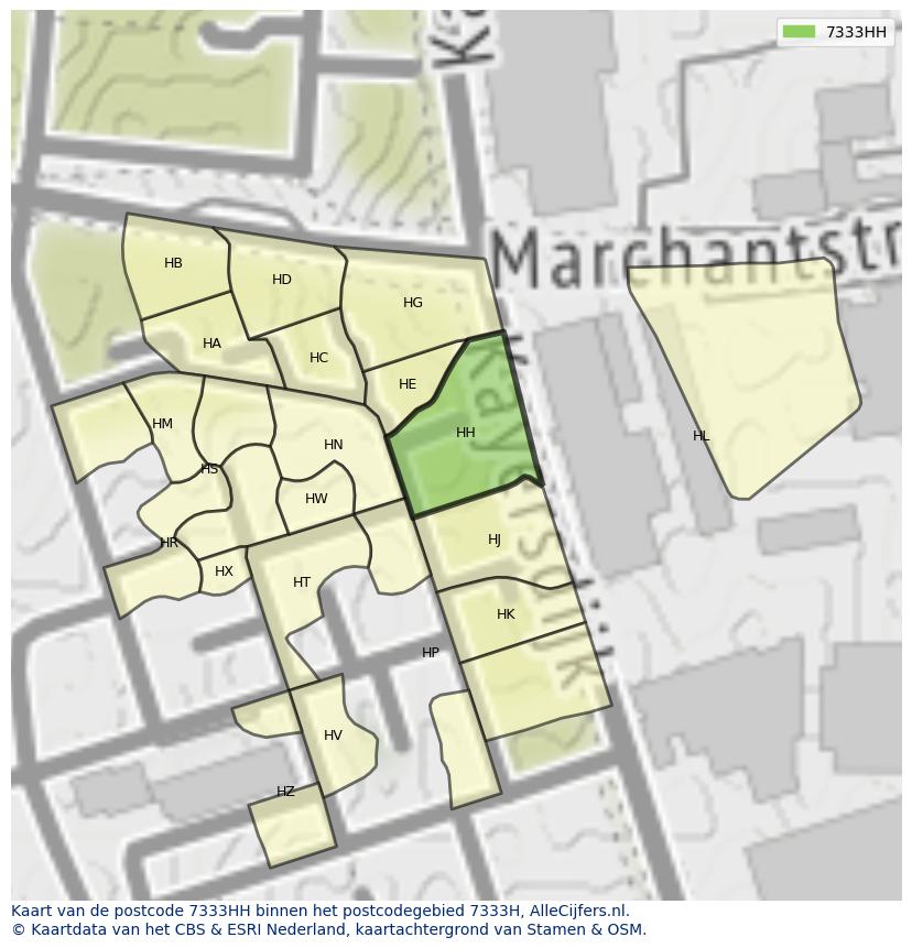 Afbeelding van het postcodegebied 7333 HH op de kaart.