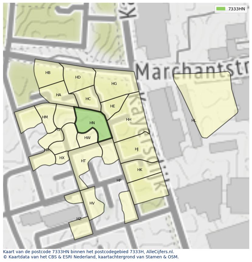 Afbeelding van het postcodegebied 7333 HN op de kaart.