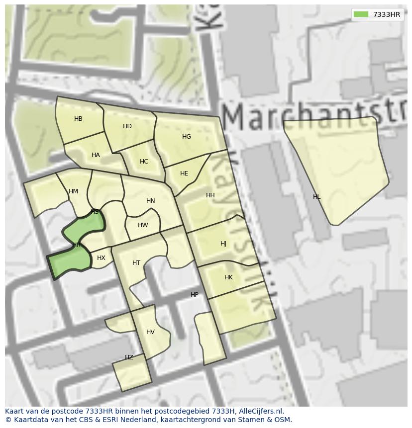 Afbeelding van het postcodegebied 7333 HR op de kaart.