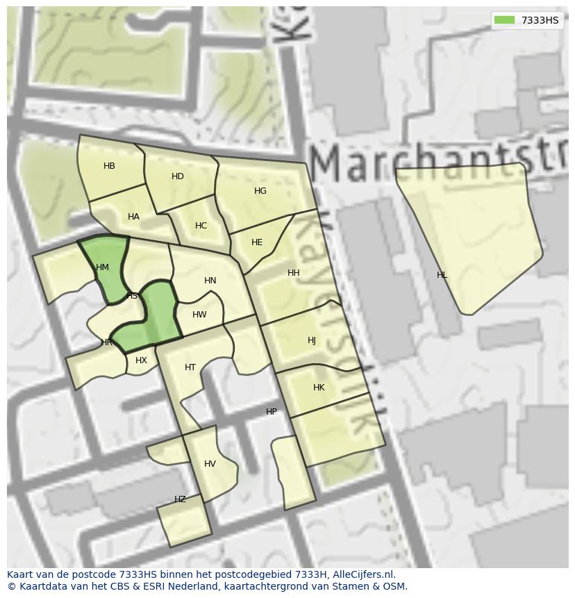 Afbeelding van het postcodegebied 7333 HS op de kaart.