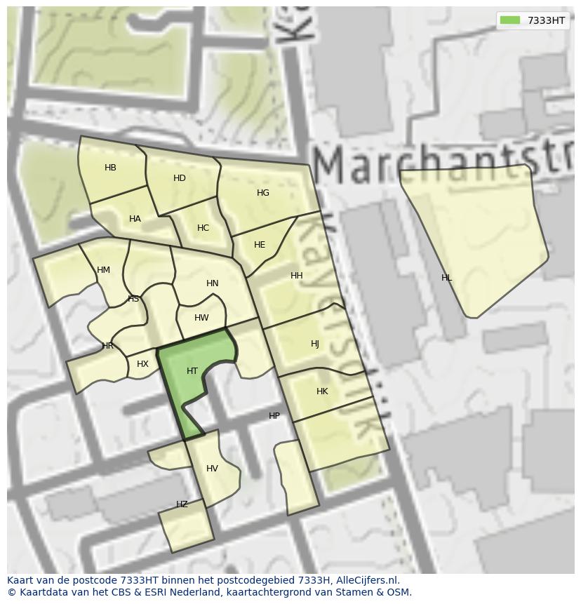 Afbeelding van het postcodegebied 7333 HT op de kaart.
