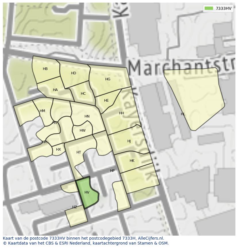 Afbeelding van het postcodegebied 7333 HV op de kaart.