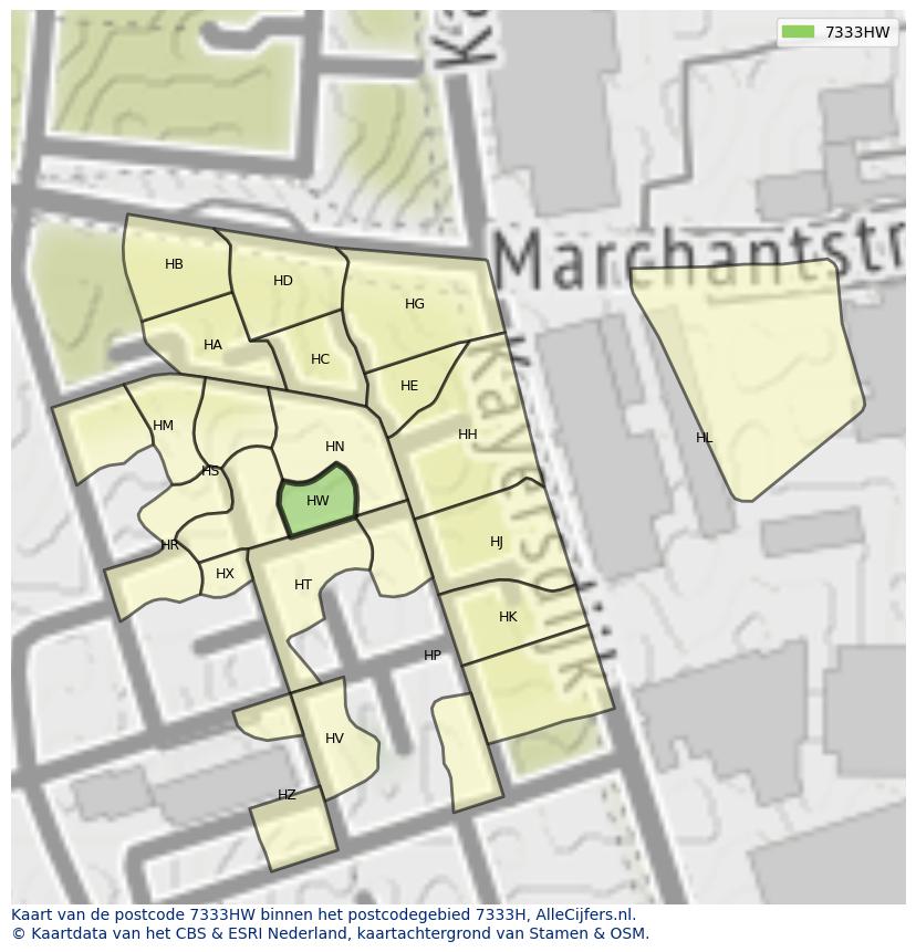 Afbeelding van het postcodegebied 7333 HW op de kaart.