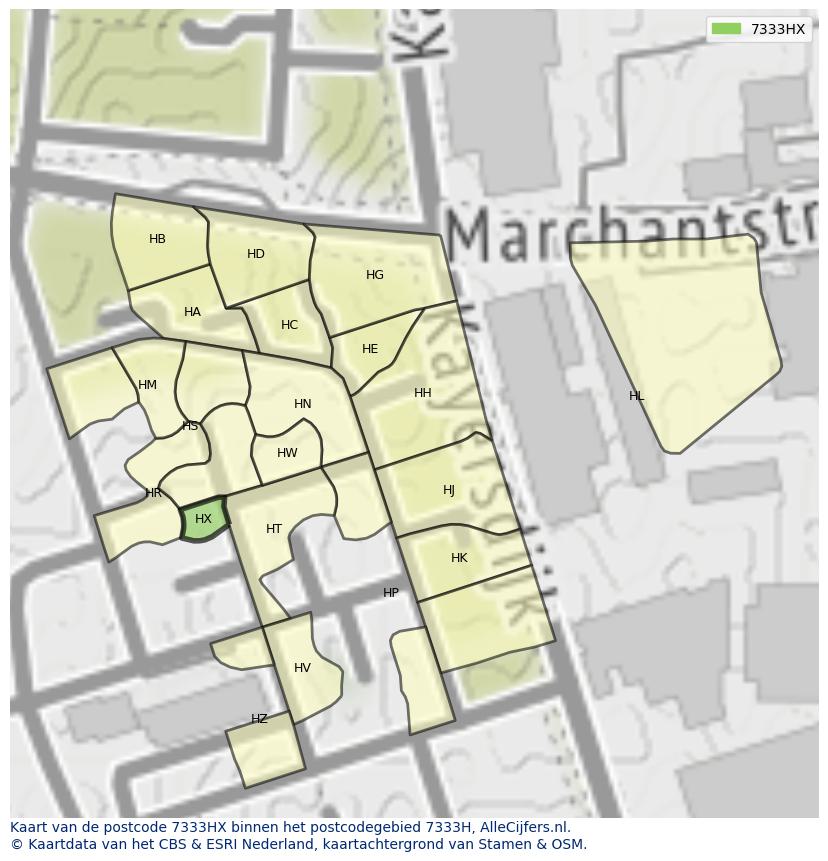 Afbeelding van het postcodegebied 7333 HX op de kaart.
