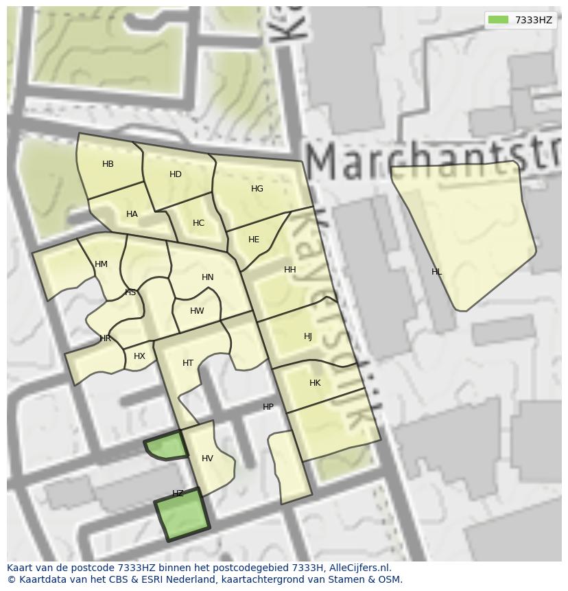 Afbeelding van het postcodegebied 7333 HZ op de kaart.