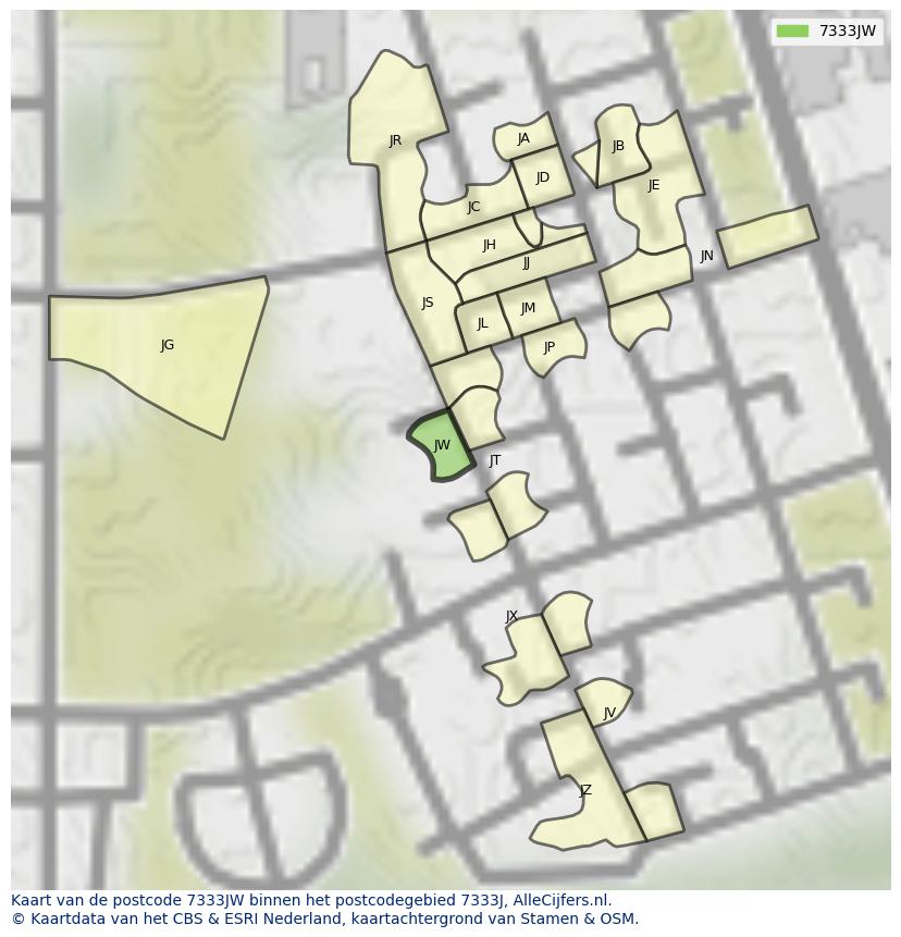 Afbeelding van het postcodegebied 7333 JW op de kaart.