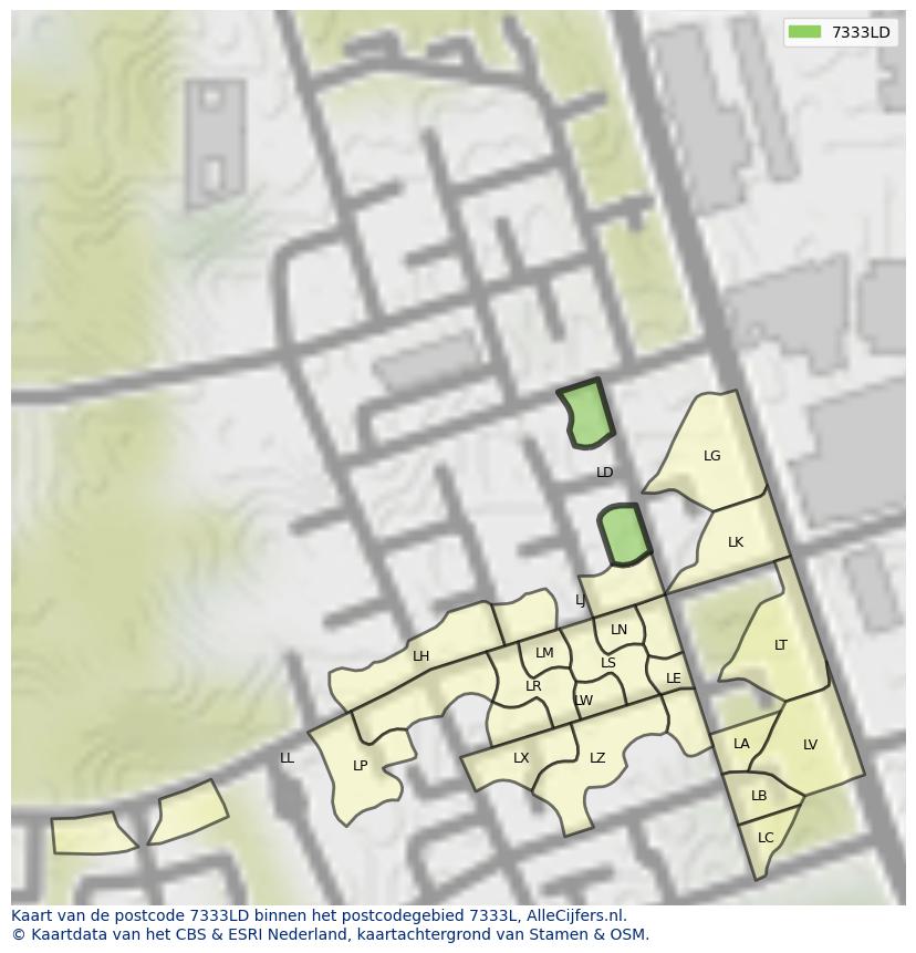 Afbeelding van het postcodegebied 7333 LD op de kaart.