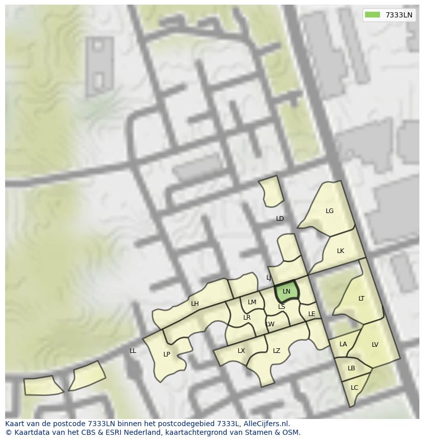 Afbeelding van het postcodegebied 7333 LN op de kaart.