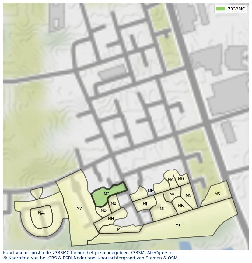 Afbeelding van het postcodegebied 7333 MC op de kaart.