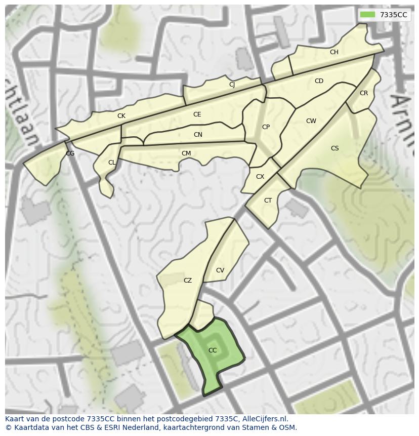 Afbeelding van het postcodegebied 7335 CC op de kaart.