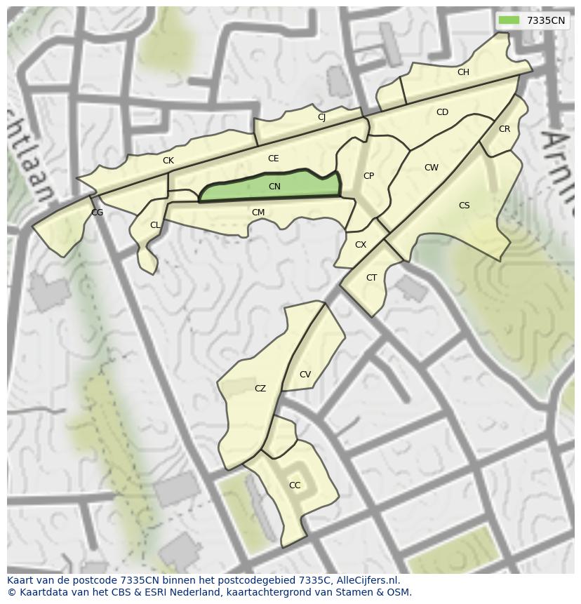 Afbeelding van het postcodegebied 7335 CN op de kaart.