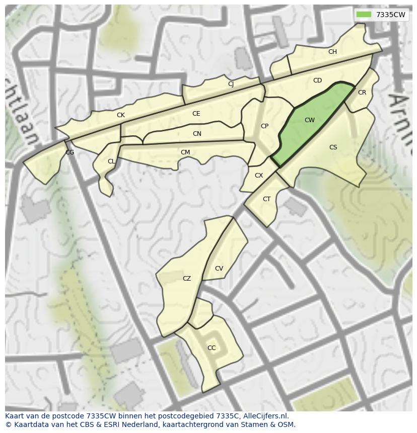 Afbeelding van het postcodegebied 7335 CW op de kaart.