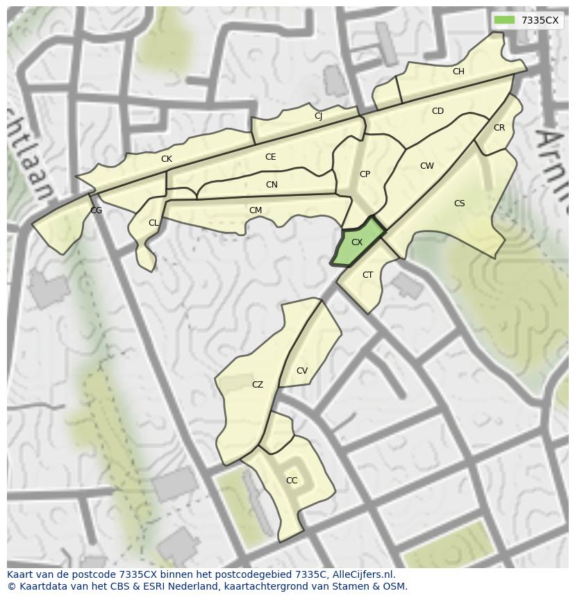 Afbeelding van het postcodegebied 7335 CX op de kaart.