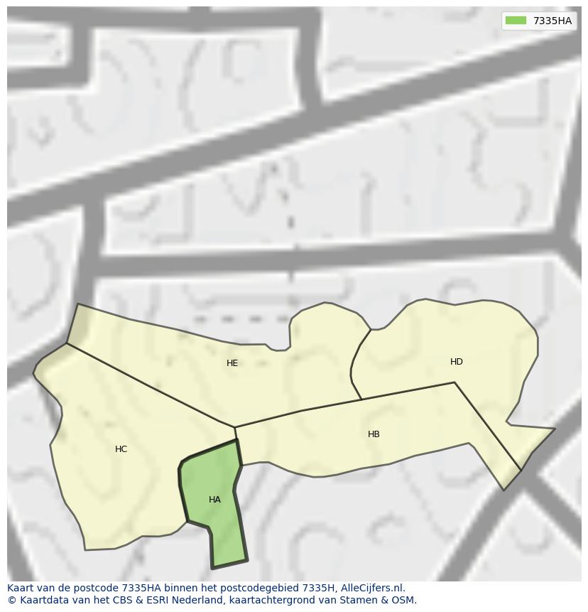 Afbeelding van het postcodegebied 7335 HA op de kaart.
