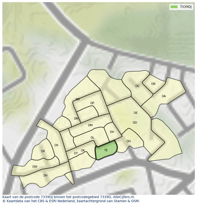 Afbeelding van het postcodegebied 7339 DJ op de kaart.