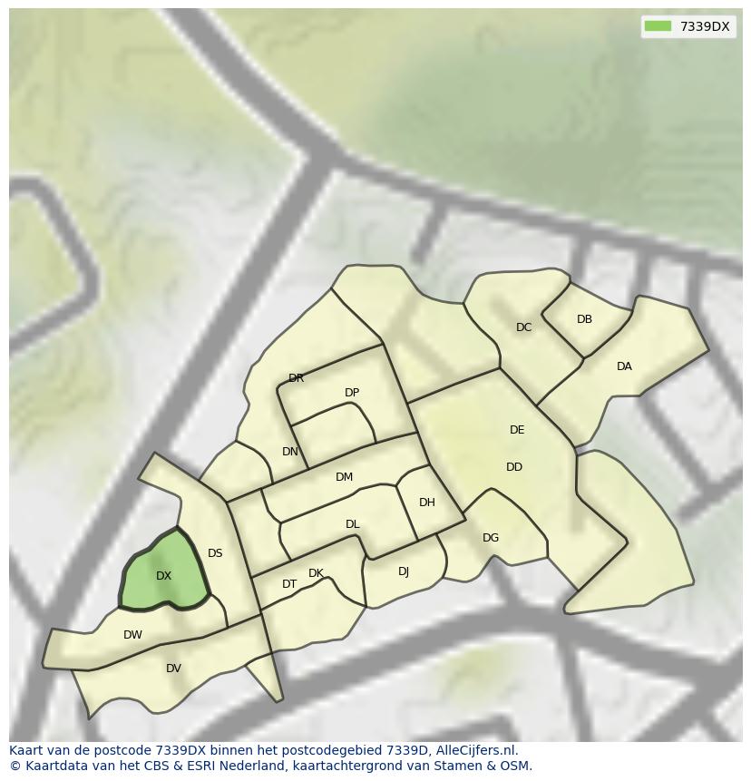 Afbeelding van het postcodegebied 7339 DX op de kaart.