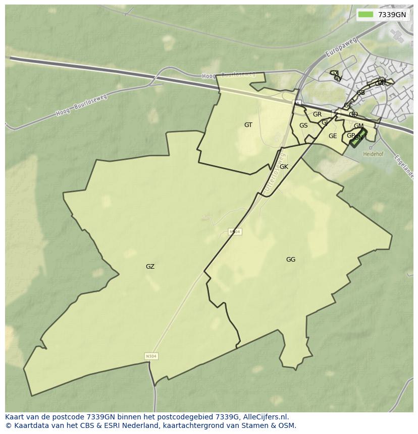 Afbeelding van het postcodegebied 7339 GN op de kaart.
