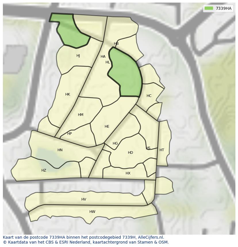 Afbeelding van het postcodegebied 7339 HA op de kaart.