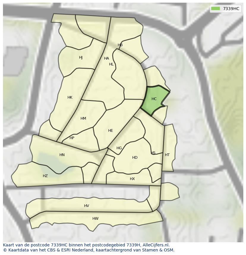 Afbeelding van het postcodegebied 7339 HC op de kaart.