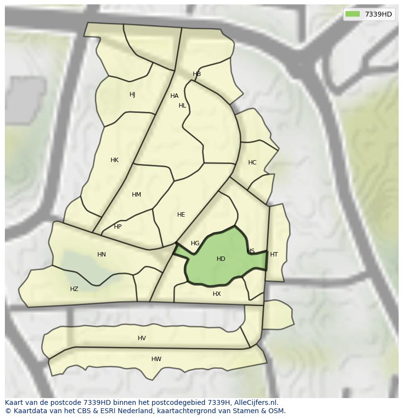 Afbeelding van het postcodegebied 7339 HD op de kaart.