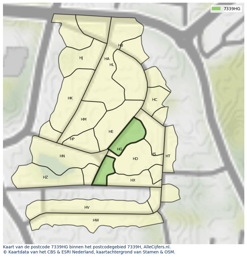 Afbeelding van het postcodegebied 7339 HG op de kaart.
