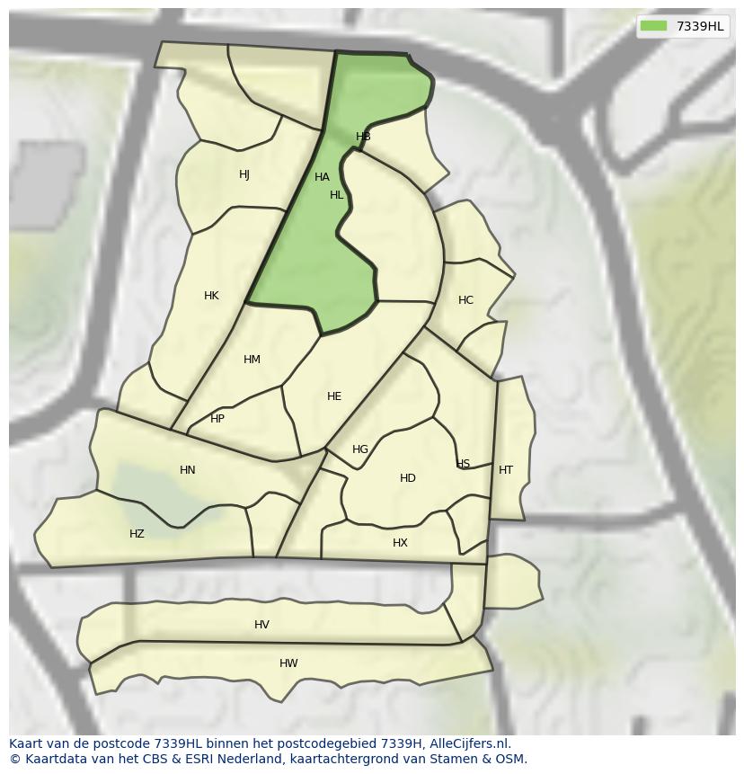 Afbeelding van het postcodegebied 7339 HL op de kaart.