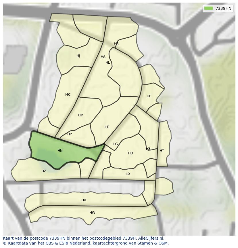 Afbeelding van het postcodegebied 7339 HN op de kaart.