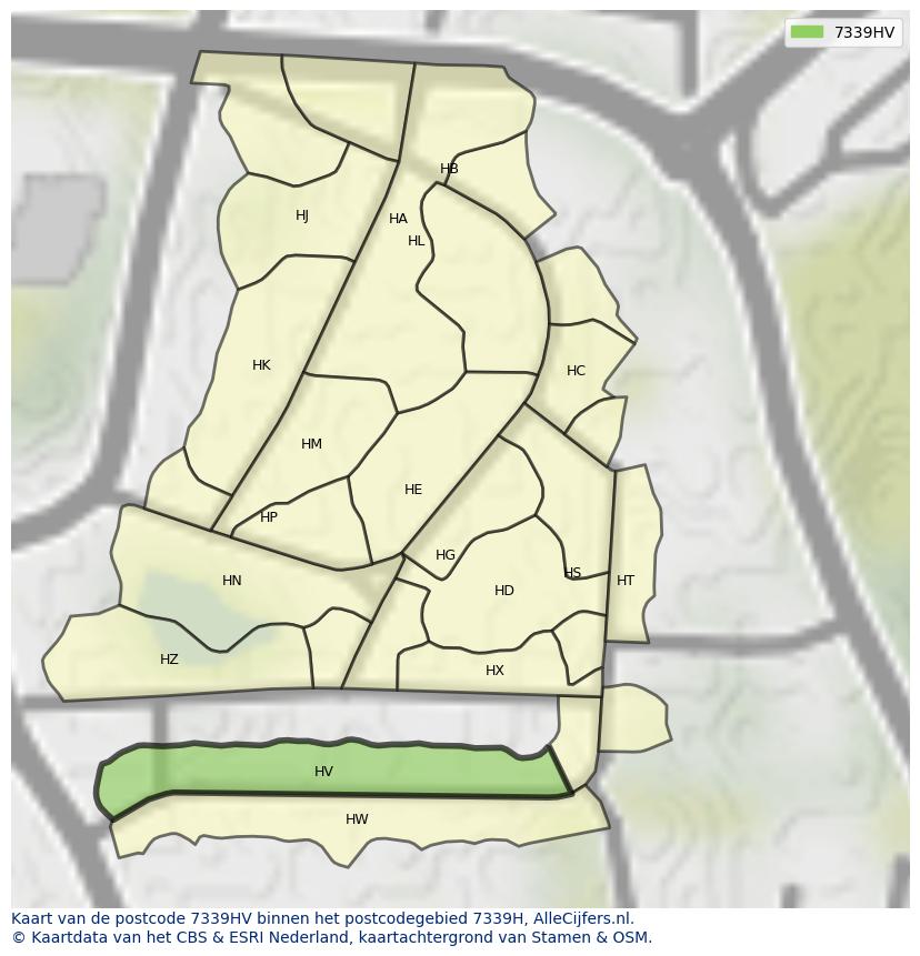 Afbeelding van het postcodegebied 7339 HV op de kaart.