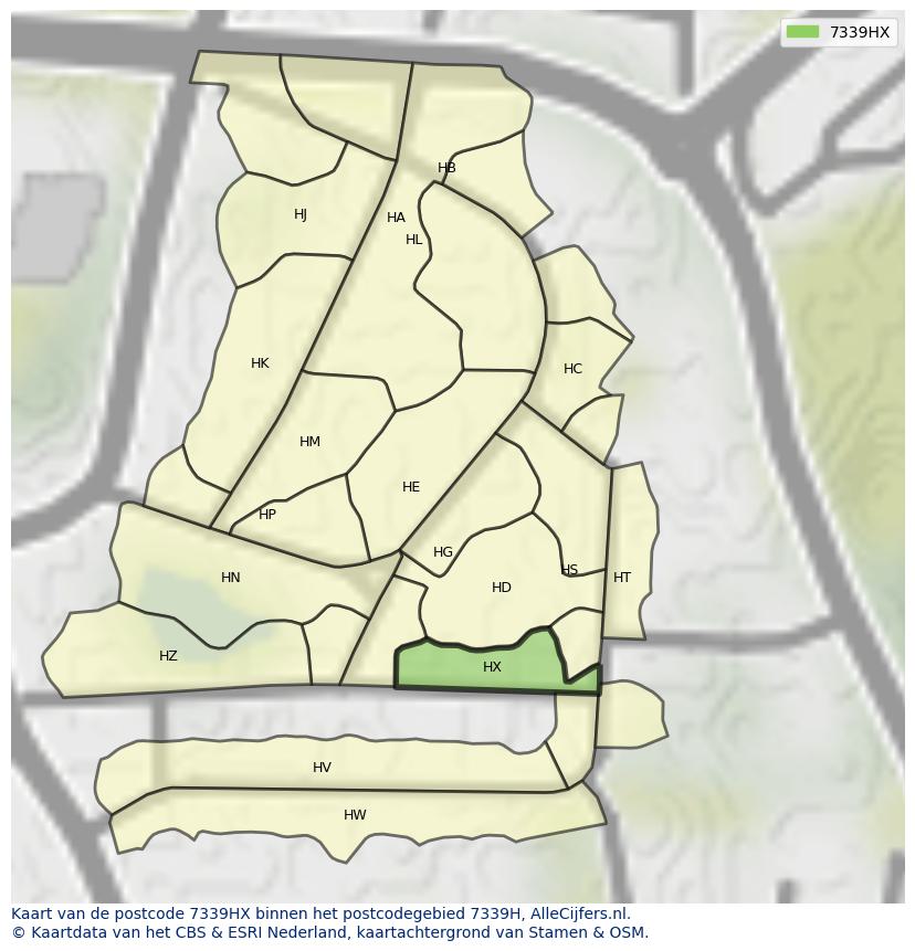 Afbeelding van het postcodegebied 7339 HX op de kaart.