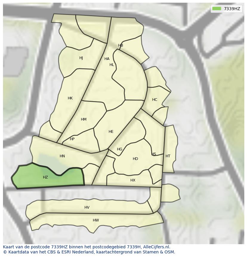 Afbeelding van het postcodegebied 7339 HZ op de kaart.