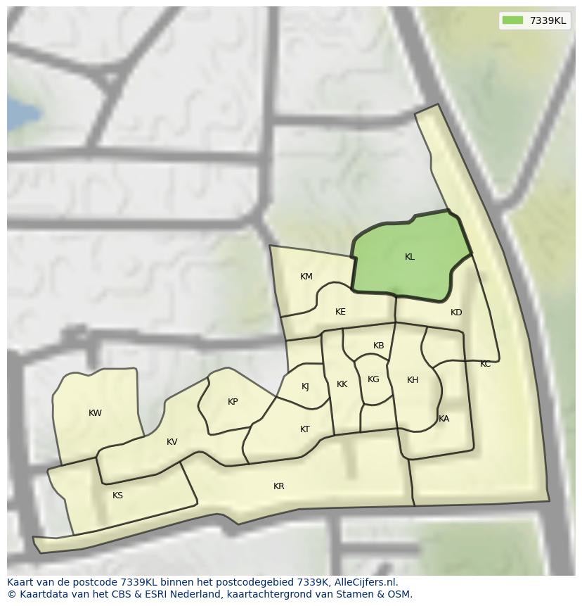 Afbeelding van het postcodegebied 7339 KL op de kaart.