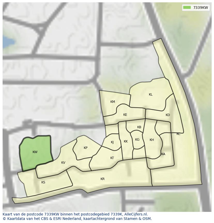 Afbeelding van het postcodegebied 7339 KW op de kaart.