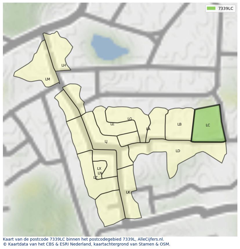 Afbeelding van het postcodegebied 7339 LC op de kaart.