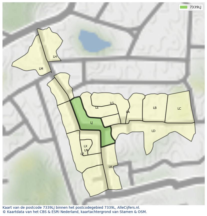 Afbeelding van het postcodegebied 7339 LJ op de kaart.