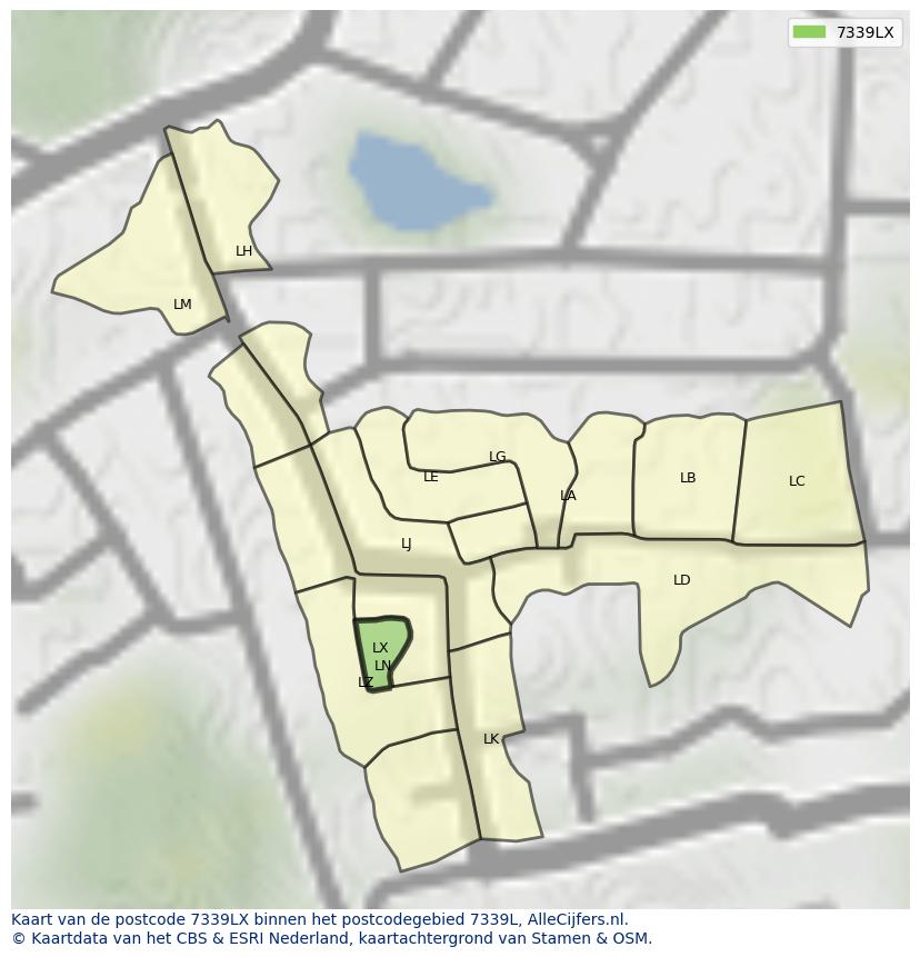 Afbeelding van het postcodegebied 7339 LX op de kaart.