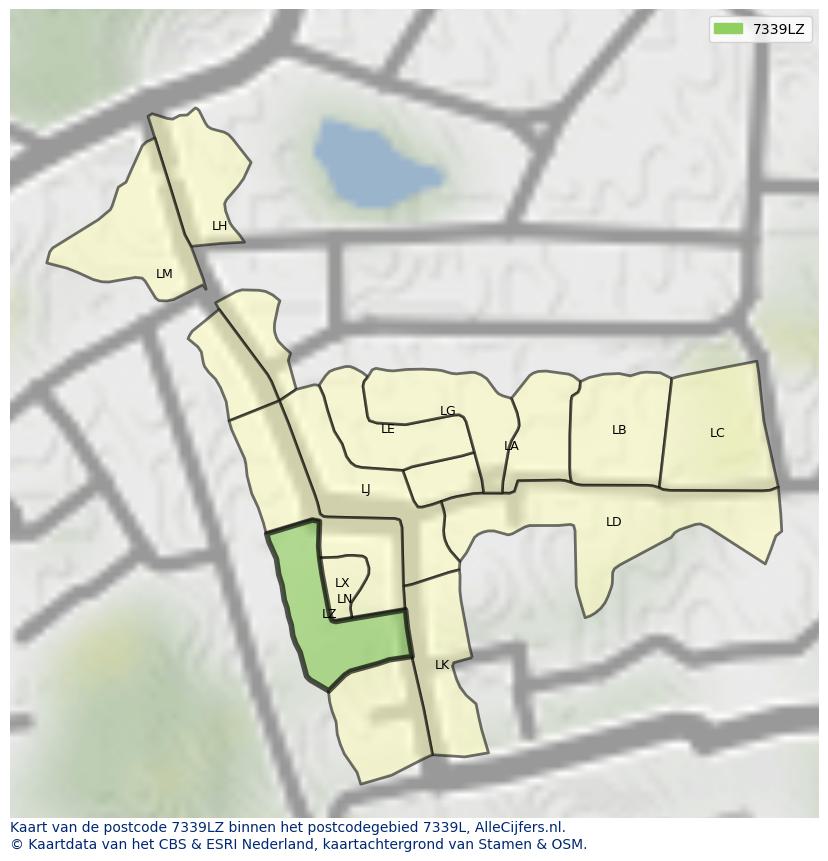 Afbeelding van het postcodegebied 7339 LZ op de kaart.