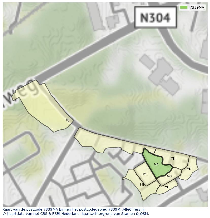 Afbeelding van het postcodegebied 7339 MA op de kaart.