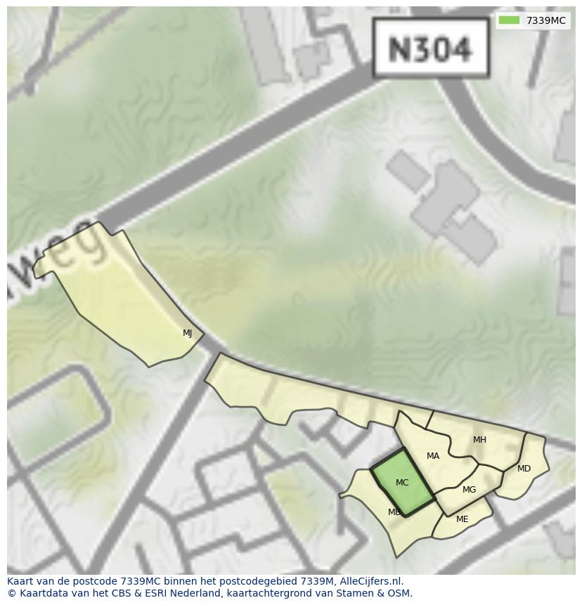 Afbeelding van het postcodegebied 7339 MC op de kaart.