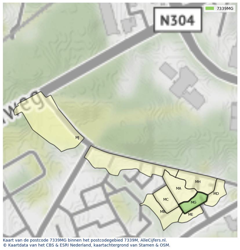 Afbeelding van het postcodegebied 7339 MG op de kaart.