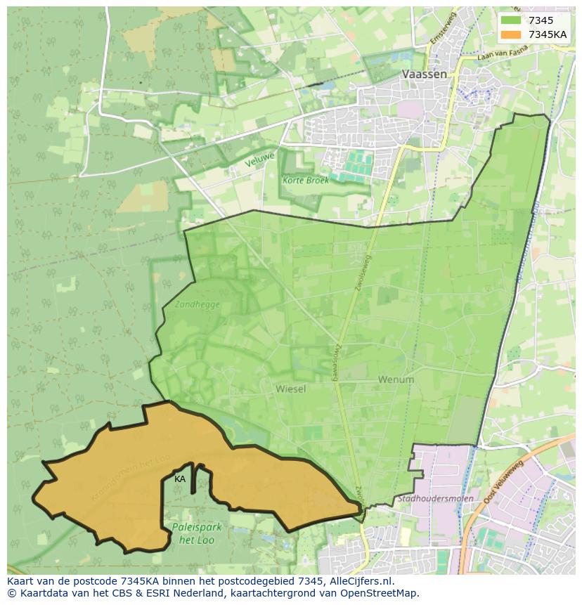 Afbeelding van het postcodegebied 7345 KA op de kaart.