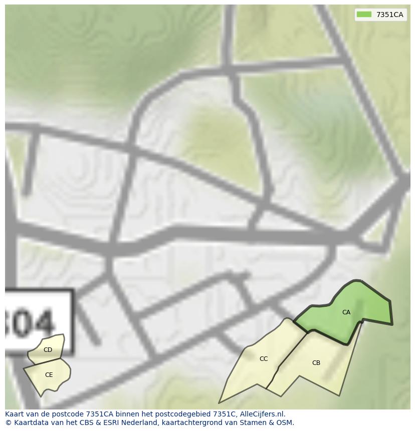 Afbeelding van het postcodegebied 7351 CA op de kaart.