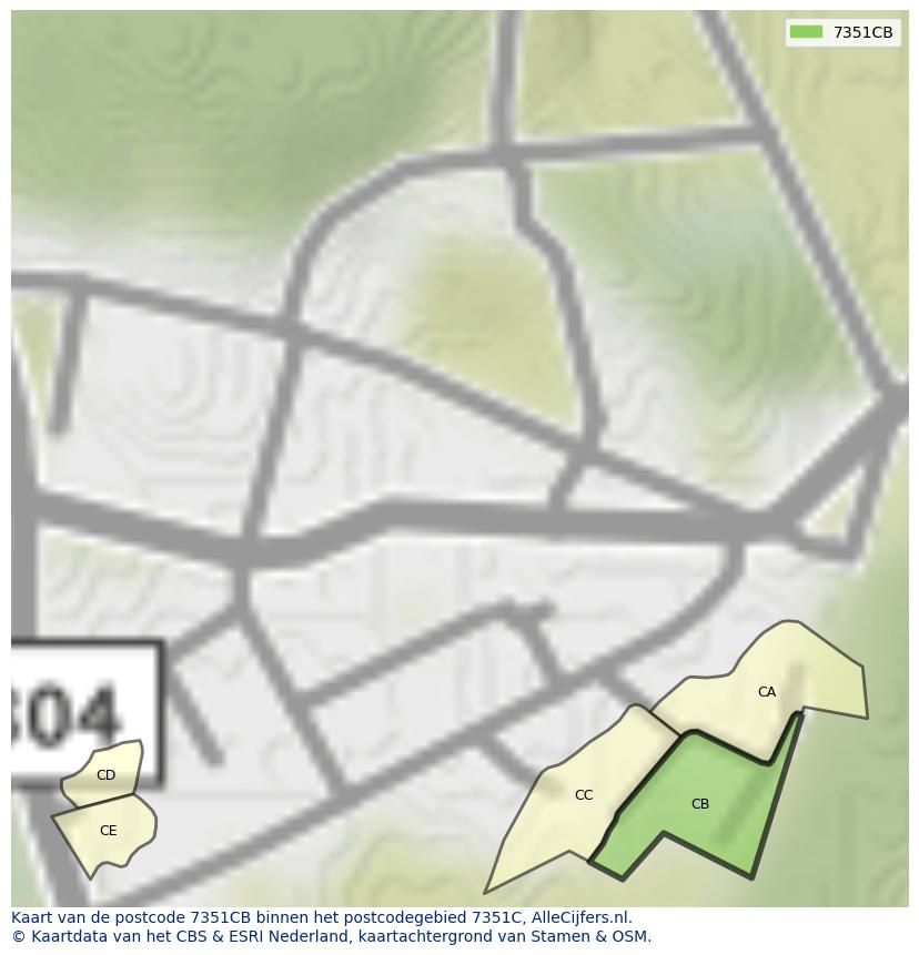 Afbeelding van het postcodegebied 7351 CB op de kaart.