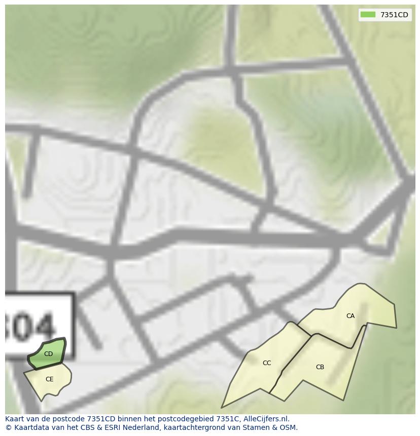 Afbeelding van het postcodegebied 7351 CD op de kaart.