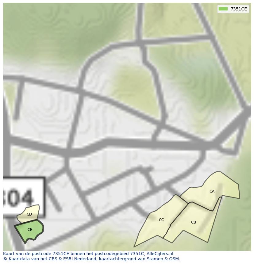 Afbeelding van het postcodegebied 7351 CE op de kaart.