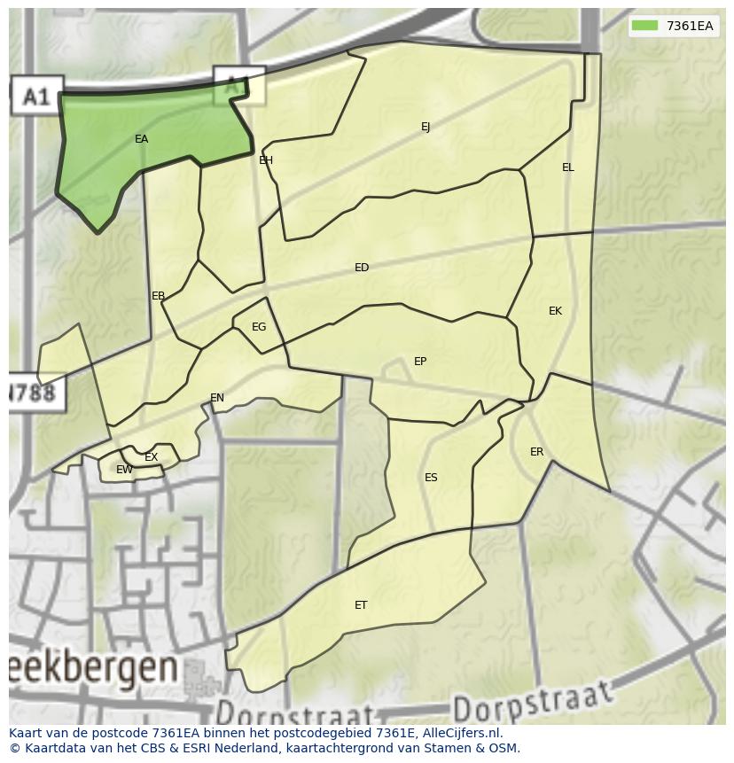 Afbeelding van het postcodegebied 7361 EA op de kaart.